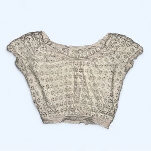 Paper + Tee Eyelet Lace Ruched Trim Crop Top in Off White Size Large